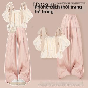 NUMEN BUTTON | Bộ Đồ Nữ Mùa Hè Kiểu Dope Đáng Yêu và Quyến Rũ Dây Đeo Vai Quần Cao Plus Size