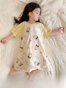 MiiOW | Váy ngủ cotton tay ngắn dễ thương cho bé gái MiiOW Cat Person Home Clothes Váy ngủ mùa hè cho trẻ em