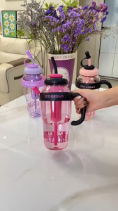 1200ml Cute New Plastic Tumbler with Handle Reusable Water Bottle for Gift Iced Coffee Tea Juice Boba Smoothies Wide Mouth ✅✅✅✅✅✅**** PRINTING CUSTOM LOGO AVAILABLE *****✅✅✅✅✅✅