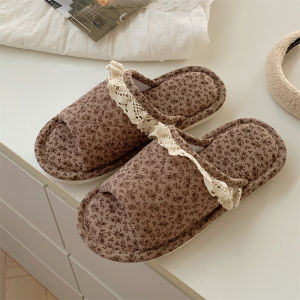 Thin Korean Style Vintage Bow Linen Slippers for Women All Year Round Neutral Comfortable and Non-Slip Home Floor Shoes Ins