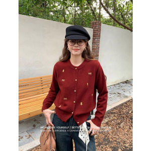 Spring Fashionable Round Neck Elegant Bow Sweater Cardigan