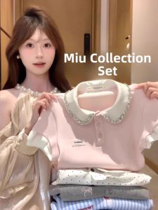 Pink Doll Collar Short Sleeve Polo Shirt Womens T-shirt Summer Fashion Color Block Fake Two-Piece Top Korean Style Commute