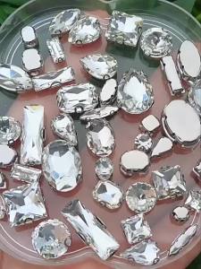 EQIANAO 100pcs D Shape Claw Glass Rhinestone Multi Shape Clear Crystal Sewn on Stone DIY Clothing Wedding Jewelry Applique Decor