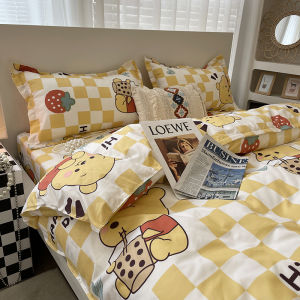 Bed Sheets Ins Style Four-Piece Washed Cotton Bedroom Bed Three-Piece Set Female Student Quilt Cover Single Bedding 4