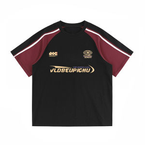 Retro American Color Block Shoulder Mens Short Sleeve T-Shirt Summer Design CleanFit Trendy Brand Half Sleeve Loose Fit Printed Cotton Youth Fashion Breathable Casual Wear