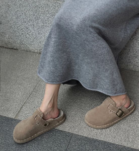 New 2025 Womens Leather Mule Slippers Thick Bottom Flat Bottom Slip-On Slippers Indoor Outdoor Wear College Style mid Heel