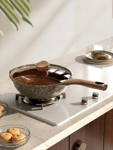 AMERCOOK | Granite Titanium Non-stick Flat Pan For Dual Use On Induction Cookers
