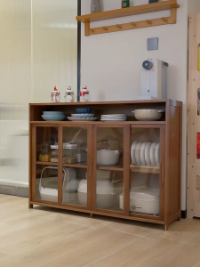 Bamboo Kitchen Cabinet 3/4Doors Brown Dish Cabinet With Transparent Acrylic Dapur Kabinet Kitchen Living Room Microwave Oven Rack 厨房储物柜