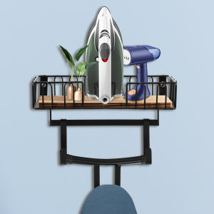 Ironing Board Hanger Wall Mount Ironing and Iron Board Hanger with Wood Storage Base Hooks Multifunctional Storage Holder Home