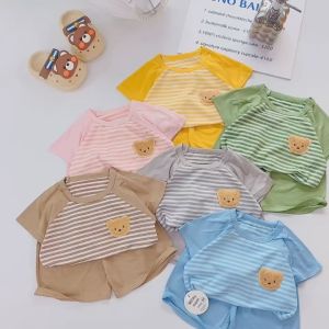 Bộ Cộc Tay Thun Lạnh Bộ Ngắn Tay Thun Lạnh Sọc Gấu Xù Cho Bé Trai Và Bé Gái Từ 6kg Đến 16kg - Shop Cục Vàng Của Mẹ [033]