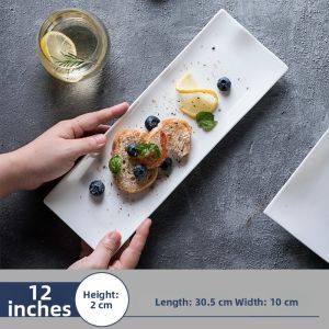 Custom White Ceramic Dinnerware Long Strip Japanese Sushi Plate