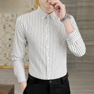 HENGYUANXIANG | Hengyuanxiang Mens Long Sleeve Shirt Spring Autumn New Business Workwear No Iron Slim Striped Shirt Fashionable Urban Style