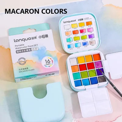 16 Colors Mini Portable Solid Watercolor Paint Set with Brush & Palette Travel Sketching Painting Box for Art Drawing Sketching