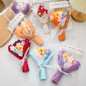 Cute Crochet Flowers Mini Flower Handmade Flower Bouquet Crochet Woven Artificial Flowers Knit Bouquets Mothers Day Gift