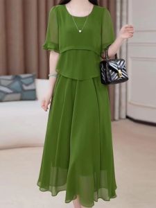 plus Size Fashionable Loose Summer Dress Two-Piece Look Flattering High Waist A-Line Midi Skirt Pure Color Conceal Meat
