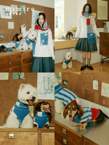 MIMIRO CASAE High Neck Elastic Sweater for Humans And Dogs Warm Wool Blend Pet Clothing Winter Fashion Casual Stripe Pattern