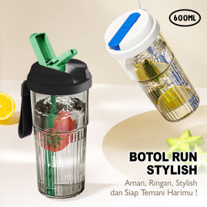 Botol Minum Plastik Shaker Botol 600ml BPA Free Tumblr Aesthetic Dengan Sedotan /YH-8051
