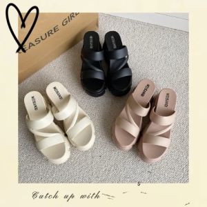 LHSunday รองเท้าแตะแฟชั่นคุณผู้หญิง ทรงเสริมส้นสูง 3 สี ดีไซน์สายคาดดูดี พร้อมส่ง สมบัติของวัสดุยางกับชู่ สมัครสร้างสรรค์