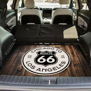 VIKAMA Route 66 Wood Grain Trunk Mat Retro American Non Slip Cargo Liner Vintage Car Interior