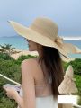 Summer Womens Sun Ultra Large Brim Foldable Sunscreen Beach Vacation Hat Casual round Top Youth Suitable Butterfly Knot. 