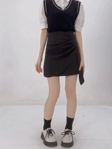 🔥[D003-10] Quần giả váy nữ VẠT XÉO PHỐI DÂY lưng thun co giãn chất tuyết mưa Quảng Châu - kholenqc