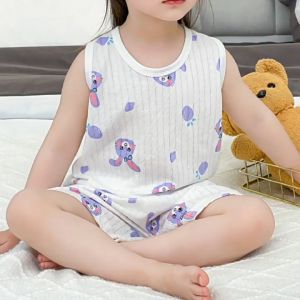 Childrens vest set pure cotton home clothes summer thin cartoon style sleeveless comfortable pajamas for boys and girls two-piece set