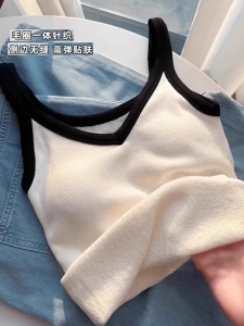 Áo Ba Lỗ Lót Lông Cừu Dày Cho Nữ Mùa Đông 2025 Áo Khoác Ngoài Thời Trang Thu Đông Áo Sơ Mi Công Sở Bên Trong Áo Ba Lỗ Thường Ngày Màu Trơn