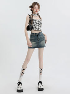 Retro Blue Denim Short Skirt Womens Summer New Style Hot Girl High Waist Slimming High Rise A-Line Mini Skirt