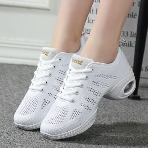 Yang Li Ping Womens Soft Bottom Jazz Dance Shoes White Medium Heel Outdoor Wearable Square Dancing Shoes for Autumn