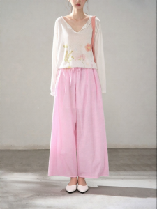 HTMEME | Pink Stripe Casual Pants for Women