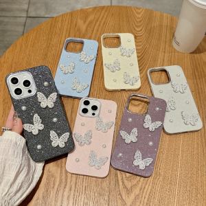 กลิตเตอร์ดีพรีเมี่ยม3D ผีเสื้อและเคสโทรศัพท์ IMD ไข่มุกสำหรับ iPhone 11 12 13 14 15 16ซีรีส์