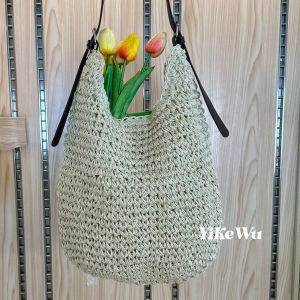 กระเป๋าถือผ้าใบถักสไตล์เกาหลี กระเป๋าสะพายข้างผู้หญิง กระเป๋าถือแบบอเนกประสงค์สำหรับการเดินทางไปชายหาด กระเป๋าถักแบบลำลอง