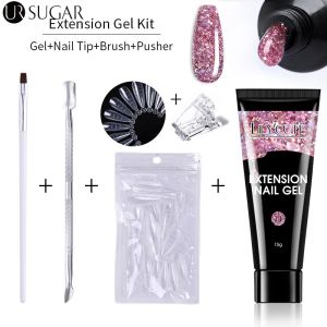 UR SUGAR 15ml Nail Extension Gel Poly UV Gel Set For Quick Extension Nail Manicure Set Tip Form Nail Art DIY Varnish UV Gel Brush Tools Kit