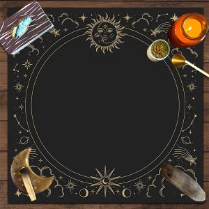VIKAMA Black Gold Sky Tarot Card Altar Vải Polyester Chống Thấm Nước Thảm Cotton Để Thiền Trang Trí Nghi Lễ Bói Toán
