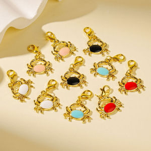 10pcs สีสันโลหะผสมโลหะการพิมพ์น้ํามันปลาปู Charm สัตว์กุ้งก้ามกรามชุดหัวเข็มขัดจี้สําหรับเคลือบ DIY เครื่องประดับ Accessorie