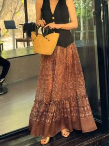 MANMI | High Waist Slimming Print Boho Skirt Brown