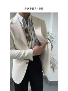 Naples Style Single Button Casual Business Suit Light Apricot Color Mens Fashionable Versatile Slim Fit Three Piece Suit