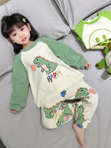 Girls Cotton Pajamas Long Sleeve Thin Home Clothes Dinosaur Set Baby Comfortable Sleepwear Breathable Soft Fabric Spring Autumn