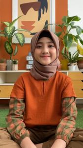 Setelan Baju Anak Perempuan Blouse Setelan Celana Hoofla Kids Sabina One Set Waffle untuk Usia 5-12 Tahun