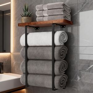Towel Racks for Bathroom Wall Decor Bathroom Shelves Black Minimalist Design Storage Organizer for Large Towels Spa Salon