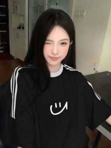 Áo Thun Cotton Mùa Hè Cho Nữ Dáng Rộng Tay Ngắn Màu Đen in Chữ Phong Cách Hàn Quốc Thường Ngày Mùa Hè