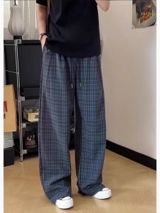Quần Ống Đứng Kẻ Caro Phong Cách Mỹ Cổ Điển Cho Nam Mùa Hè Mỏng Rộng Rãi Phong Cách Lười Biếng Quần Dài Thường Ngày