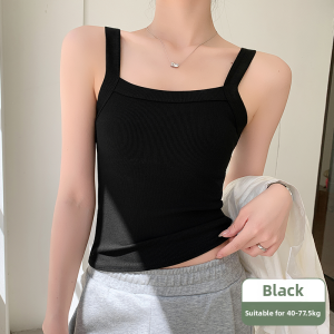 MiiOW | Womens Thin Strap Vest Top Summer Outerwear Inner Match Cat Person Pure Color Shoulder Pad Wide Strap Base Shirt