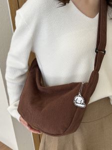 Corduroy Dumpling Bag Single Shoulder Crossbody for Women Simple Stylish Versatile Zipper Closure Casual Upscale Handbag