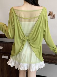 AIYITI | Sheer Insert Backless Thin T-shirts Large