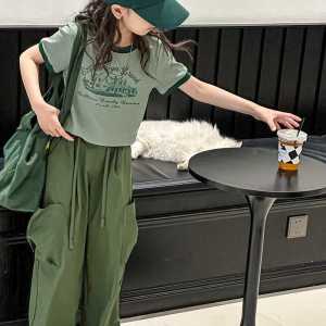 Girl Fashionable Summer Short Sleeve Suit New Arrival Girl Internet Celebrity Fried Street Fashion Clothes Summer Kids Cargo Pants Two-piece Set