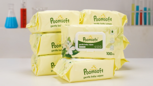 Poomsoft 10 Packs x 100 Sheet Jasmine Scented No-Alcohol Gentle Baby Wipes Wet Tissue Disposable