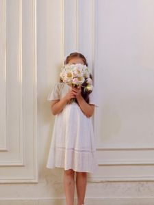 Váy đầm trắng ngắn tay cho bé gái Bigfox Miss Meow size đại mùa hè phối ren kiểu dáng babydoll dễ thương cỡ 3-11 tuổi