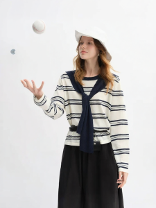 DUSHU | Contrast Striped Knitted Womens Clothing