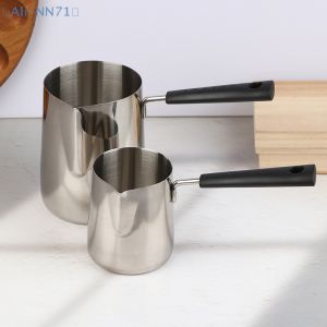 【NN71】350/600ML Long Handle Stainless Steel Coffee Pot With Pouring Spout Milk Butter Warmer Pot Stovetop Chocolate Melting Pan